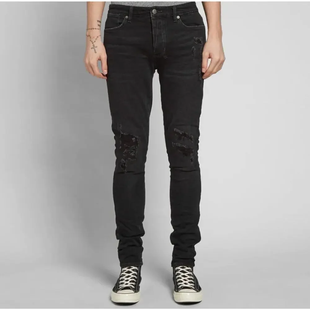 Ksubi Van Winkle Trashed Noir Skinny Jeans Distressed 32